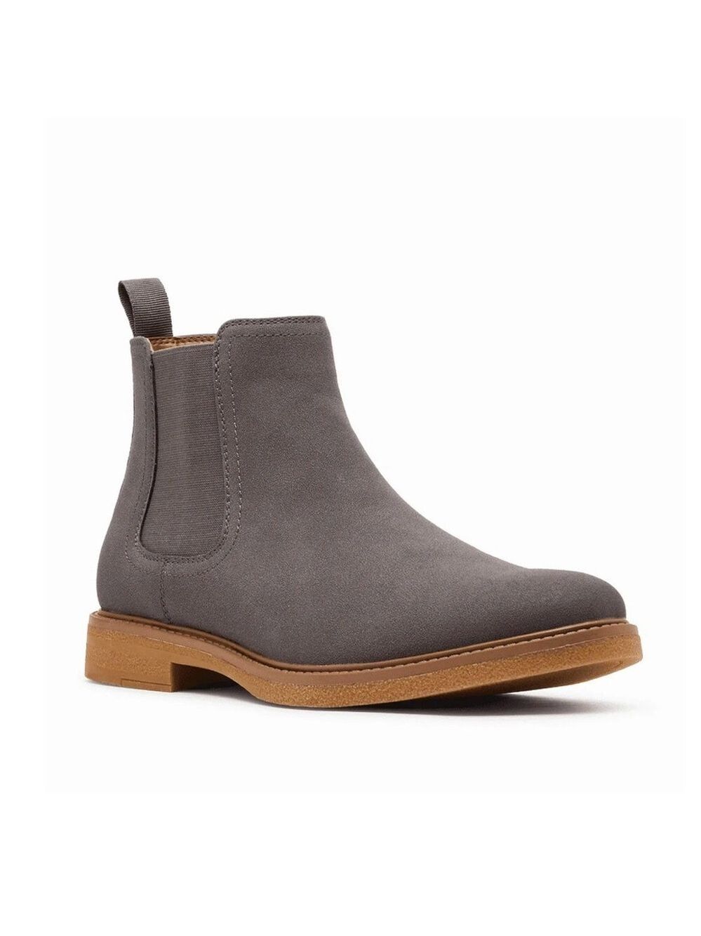 Madden NYC Men's Faux Suede Mistery Gray Chelsea Boots with Tan Sole Slip On